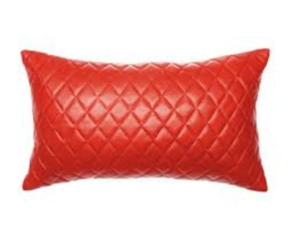 Noora Lambskin Leather Pillow Cover, Decorative Diamond Shapes Quilted Cushion Cover for Couch Rectangle Lumbar Throw Cover - Red YK043 - Noora International