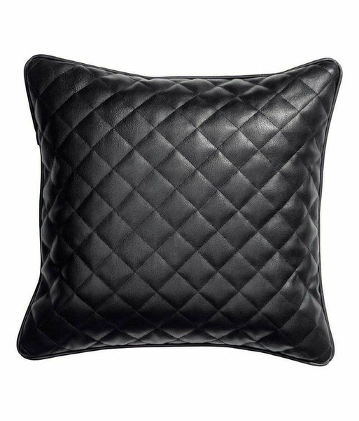 Noora Lambskin Leather Pillow Cover Sofa Cushion Case - Diamond Quilted Decorative Throw Covers for Living Room & Bedroom Black - Noora International
