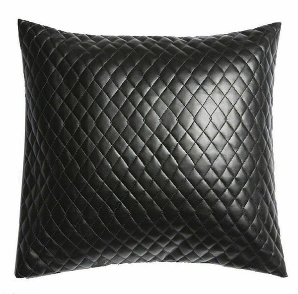 Noora Lambskin Leather Pillow Cover, Sofa Cushion Case, Home Decor Quilted Style for Living Room & Bedroom, Black SJ343 - Noora International