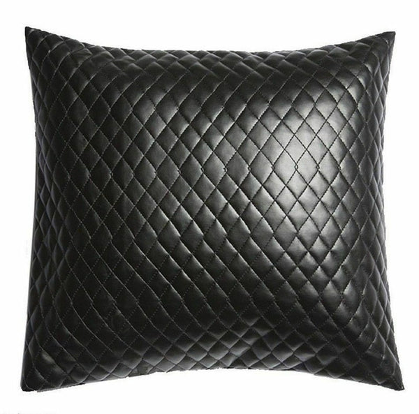 Noora Lambskin Leather Pillow Cover, Sofa Cushion Case, Home Decor Quilted Style for Living Room & Bedroom, Black SJ343 - Noora International