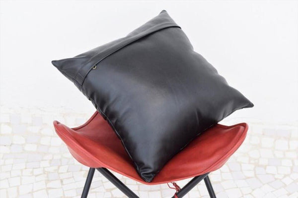 Noora Lambskin Leather Pillow Cover, Sofa Cushion Case,Throw Covers for Living Room, Quilted Black Cover SU0149 - Noora International