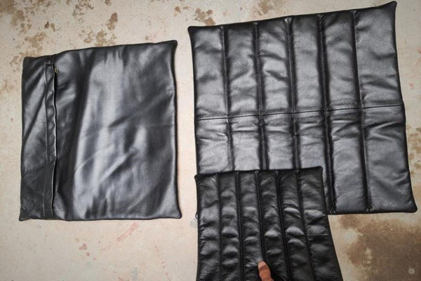 Noora Lambskin Leather Pillow Cover, Sofa Cushion Case,Throw Covers for Living Room, Quilted Black Cover SU0149 - Noora International
