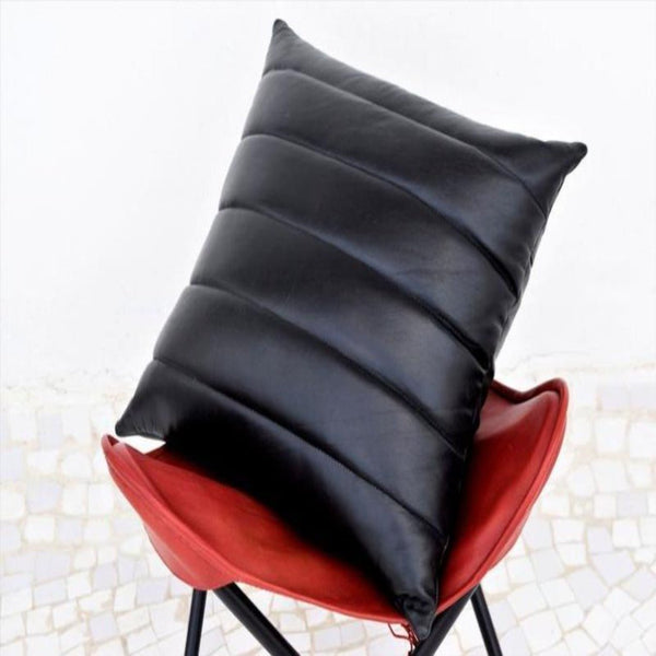 Noora Lambskin Leather Pillow Cover, Sofa Cushion Case,Throw Covers for Living Room, Quilted Black Cover SU0149 - Noora International