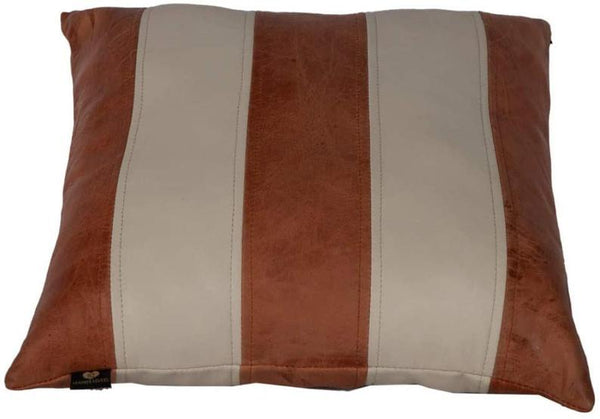 Noora Lambskin Leather Pillow Cover, Tan & Beige Decorative Square Cushion Cover, Color-Block Throw Cover, Housewarming Gifts JS02 - Noora International