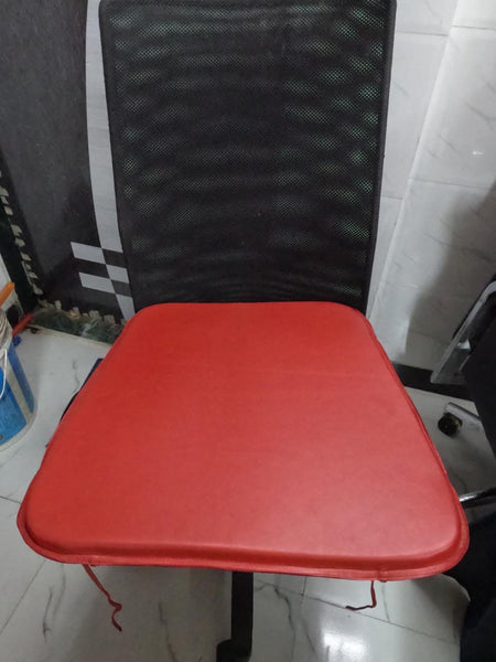 Noora Lambskin Leather RED ROUND CHAIR PAD With Ties | Curvy Shape Rounded Edge Chair Pad |Dining Seat Pad for Home and Office | Housewarming Gifts | Chair & Stool Pad | Leather Chair Pad | SK10 - Noora International