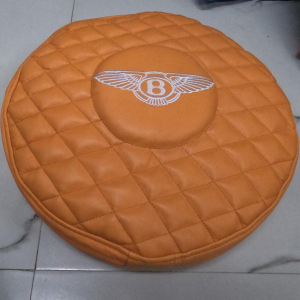 Noora Lambskin Leather Round Cushion Cover Orange | Embroidery Quilted Pillow Covers | Modern Luxurious Embroidery Cushion Cover | JS41 - Noora International