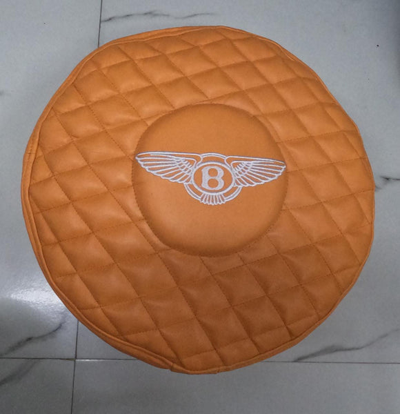 Noora Lambskin Leather Round Cushion Cover Orange | Embroidery Quilted Pillow Covers | Modern Luxurious Embroidery Cushion Cover | JS41 - Noora International
