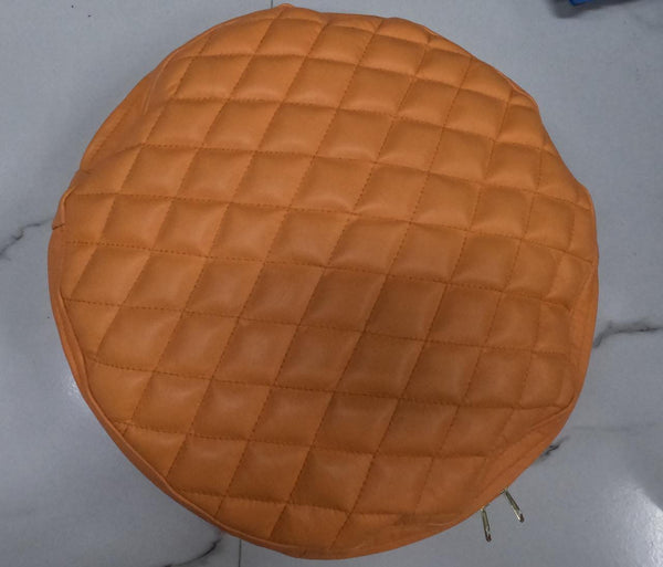 Noora Lambskin Leather Round Cushion Cover Orange | Embroidery Quilted Pillow Covers | Modern Luxurious Embroidery Cushion Cover | JS41 - Noora International