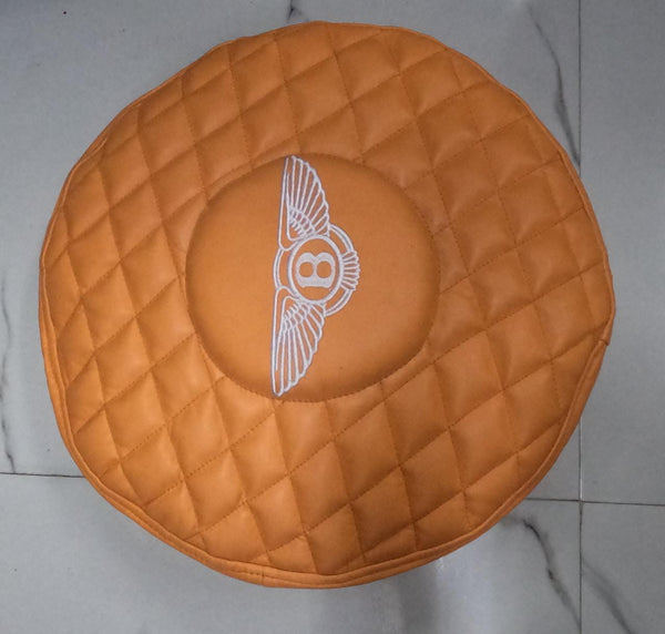 Noora Lambskin Leather Round Cushion Cover Orange | Embroidery Quilted Pillow Covers | Modern Luxurious Embroidery Cushion Cover | JS41 - Noora International