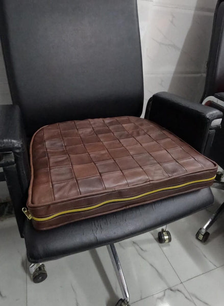 Noora Lambskin LEATHER SEAT CUSHION - ANTIQUE BROWN PATCHWORK Seat Cushion for Bench - Thickness 2" ( 5cm) - Leather Chair Pad - Tolix style Leather Seat Cushion | JS47 - Noora International