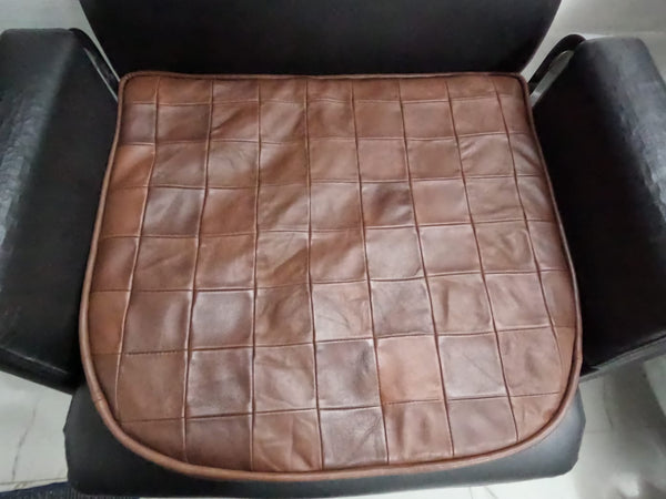 Noora Lambskin LEATHER SEAT CUSHION - ANTIQUE BROWN PATCHWORK Seat Cushion for Bench - Thickness 2" ( 5cm) - Leather Chair Pad - Tolix style Leather Seat Cushion | JS47 - Noora International