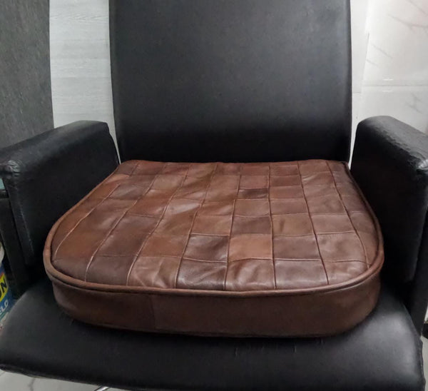 Noora Lambskin LEATHER SEAT CUSHION - ANTIQUE BROWN PATCHWORK Seat Cushion for Bench - Thickness 2" ( 5cm) - Leather Chair Pad - Tolix style Leather Seat Cushion | JS47 - Noora International