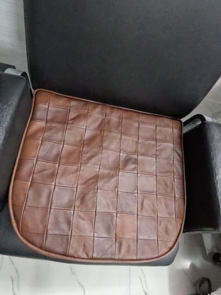 Noora Lambskin LEATHER SEAT CUSHION - ANTIQUE BROWN PATCHWORK Seat Cushion for Bench - Thickness 2" ( 5cm) - Leather Chair Pad - Tolix style Leather Seat Cushion | JS47 - Noora International