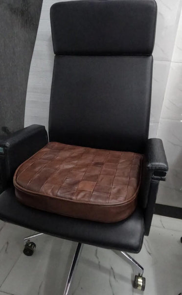 Noora Lambskin LEATHER SEAT CUSHION - ANTIQUE BROWN PATCHWORK Seat Cushion for Bench - Thickness 2" ( 5cm) - Leather Chair Pad - Tolix style Leather Seat Cushion | JS47 - Noora International