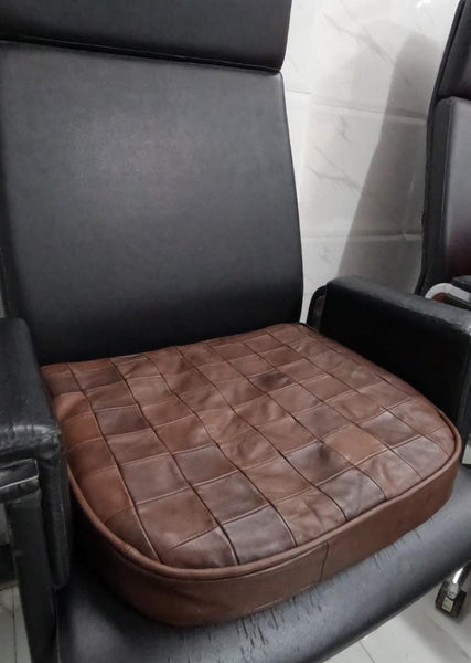 Noora Lambskin LEATHER SEAT CUSHION - ANTIQUE BROWN PATCHWORK Seat Cushion for Bench - Thickness 2" ( 5cm) - Leather Chair Pad - Tolix style Leather Seat Cushion | JS47 - Noora International