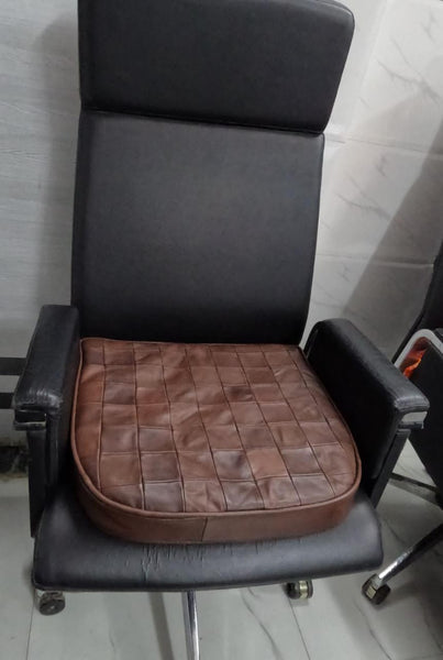 Noora Lambskin LEATHER SEAT CUSHION - ANTIQUE BROWN PATCHWORK Seat Cushion for Bench - Thickness 2" ( 5cm) - Leather Chair Pad - Tolix style Leather Seat Cushion | JS47 - Noora International