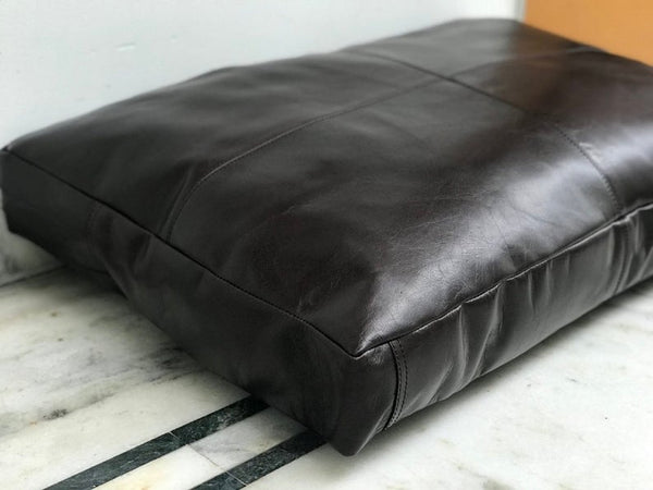 Noora Lambskin Leather Seat Cushion Cover,Table Seat Cover, Square Bench Floor Cushion Cover - Black SB198 - Noora International