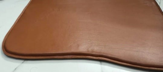 Noora Lambskin Leather SQUARE TAN CHAIR Pad | Curvy Shape Rounded Edge Chair Pad |Dining Seat Pad for Home and Office - Noora International