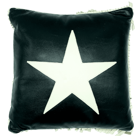 NOORA Lambskin leather Star Shape, side fringe Pillow cover Black & white BS007 - Noora International