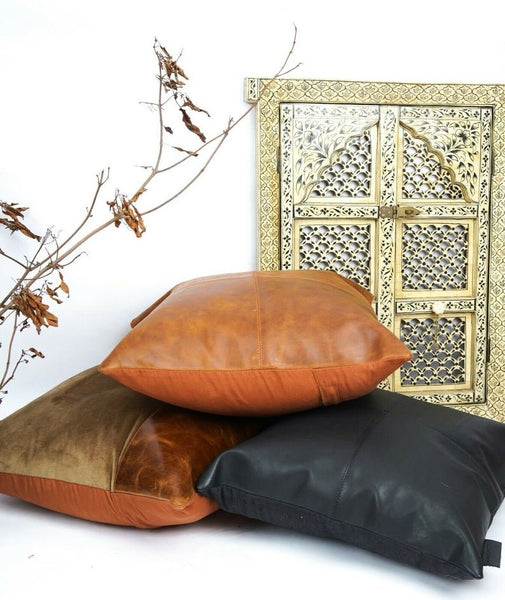 Noora Lambskin Leather Throw Case Cover | Square Shape Cover | Decorative Accent Leather Cushion Cover | Modern Pillow Case | ST0145 - Noora International