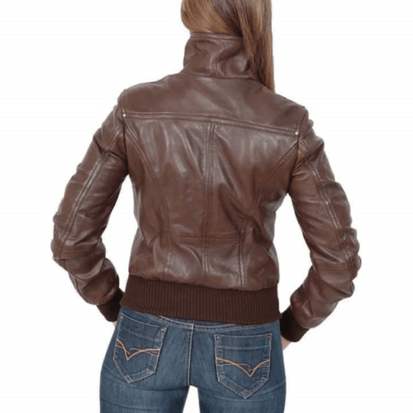 NOORA Lambskin VINTAGE Dark Brown Leather Bomber Jacket, Women Winter jacket, Biker Jacket YK070 - Noora International