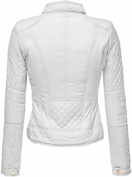 Noora Lambskin Women's White Leather Jacket, Diamond Quilted Ladies Biker Leather Jacket Gift for her - Noora International