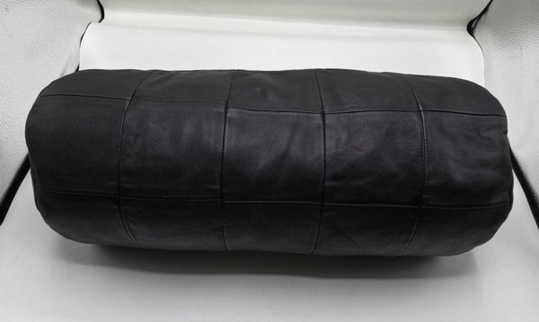 Noora Leather BOLSTER Cover Pillow Cushion Case, Yoga Neck Roll Case, Customize BLACK Round Cushion PATCHWORK Cover | Housewarming Sofa Decor | JS48 - Noora International