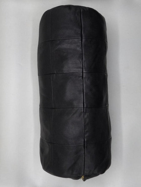 Noora Leather BOLSTER Cover Pillow Cushion Case, Yoga Neck Roll Case, Customize BLACK Round Cushion PATCHWORK Cover | Housewarming Sofa Decor | JS48 - Noora International