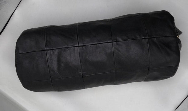 Noora Leather BOLSTER Cover Pillow Cushion Case, Yoga Neck Roll Case, Customize BLACK Round Cushion PATCHWORK Cover | Housewarming Sofa Decor | JS48 - Noora International