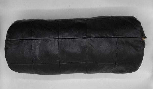 Noora Leather BOLSTER Cover Pillow Cushion Case, Yoga Neck Roll Case, Customize BLACK Round Cushion PATCHWORK Cover | Housewarming Sofa Decor | JS48 - Noora International