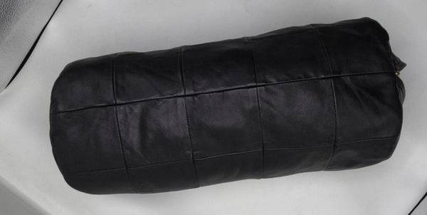 Noora Leather BOLSTER Cover Pillow Cushion Case, Yoga Neck Roll Case, Customize BLACK Round Cushion PATCHWORK Cover | Housewarming Sofa Decor | JS48 - Noora International