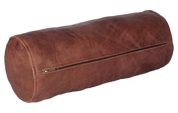 Noora Leather Brown Bolster Pillow Cushion Cover Yoga Neck Roll Case Soft Stylish Decent Scatter Brown Crunch Leather UN01 - Noora International
