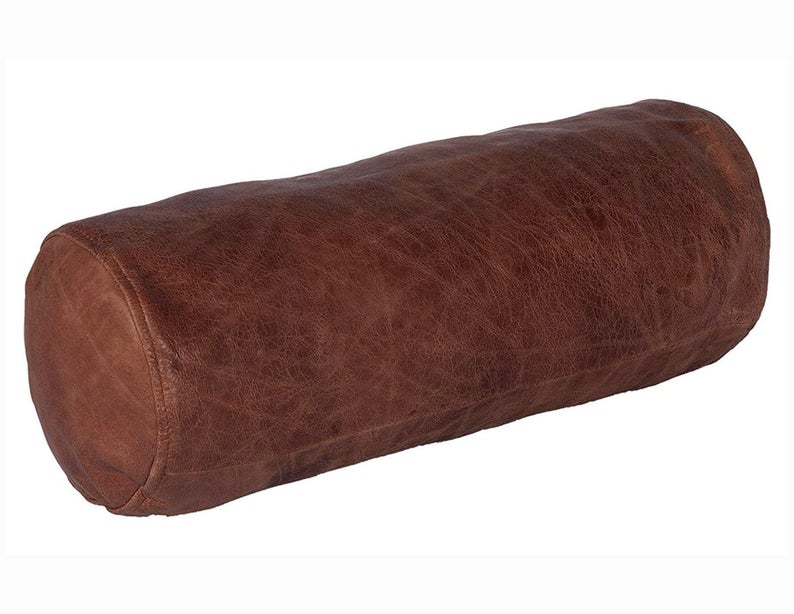 Leather Brown Bolster Pillow Cushion Cover Yoga Neck Roll Case Soft Stylish Decent Scatter Brown