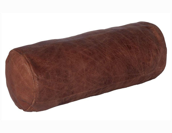 Noora Leather Brown Bolster Pillow Cushion Cover Yoga Neck Roll Case Soft Stylish Decent Scatter Brown Crunch Leather UN01 - Noora International