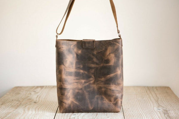 NOORA Leather Crossbody Bag • Distressed Leather Bag • Leather Shoulder Bag • Brown Leather Purse With Shoulder Strap•Handmade Crossbody SJ - Noora International