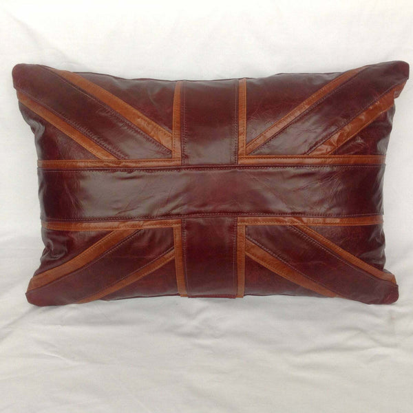 Noora Leather Cushion Cover, Maroon & Mango Tan Rectangle Lumbar Cover| Flag Designer Pillow Cover -UN022 - Noora International