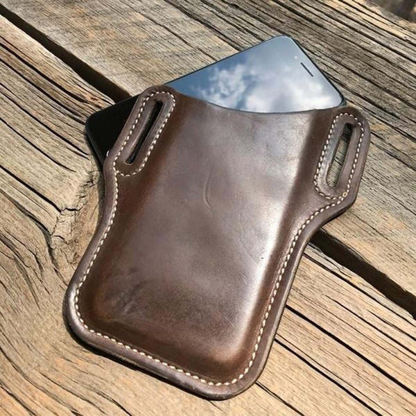 NOORA Leather Distressed Leather purse Retro Short Cell Phone Case Belt Bag Purse brown leather - Noora International