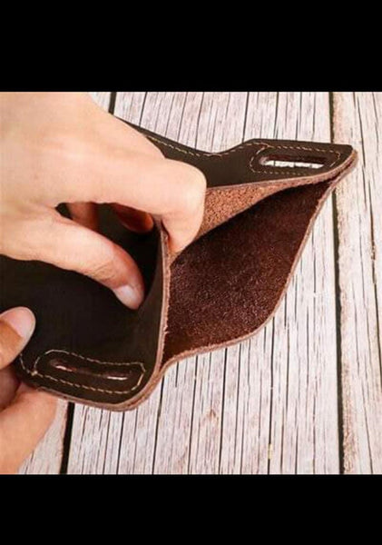 NOORA Leather Distressed Leather purse Retro Short Cell Phone Case Belt Bag Purse brown leather - Noora International