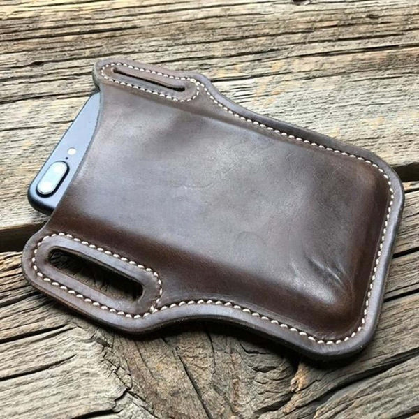 NOORA Leather Distressed Leather purse Retro Short Cell Phone Case Belt Bag Purse brown leather - Noora International