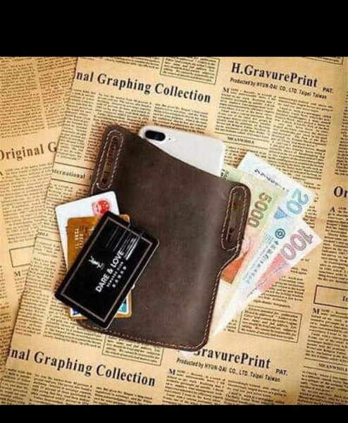 NOORA Leather Distressed Leather purse Retro Short Cell Phone Case Belt Bag Purse brown leather - Noora International