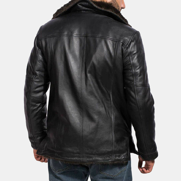 Noora Leather Jacket Men's Fur cliff Black Leather Coat Smart Fit NI-61 - Noora International