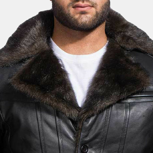 Noora Leather Jacket Men's Fur cliff Black Leather Coat Smart Fit NI-61 - Noora International