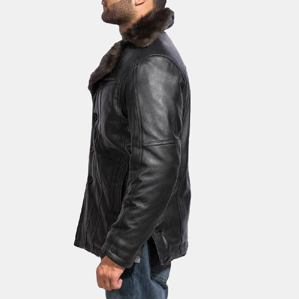 Noora Leather Jacket Men's Fur cliff Black Leather Coat Smart Fit NI-61 - Noora International