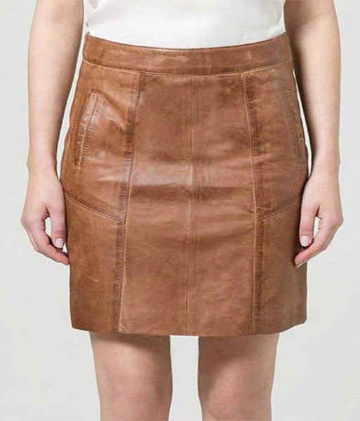 NOORA Leather mini skirt/ Short circle skirt/ TAN leather skirt/ Women mini skirt/ TAN mini skirt/ High waist skirt SB129 - Noora International