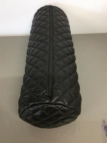 Noora Leather Round Shaped Cushion Cover, Bolster Pillow Covers, Black Bolster Pillow Cover, Black Quilted Pillow Cover SU0144 - Noora International