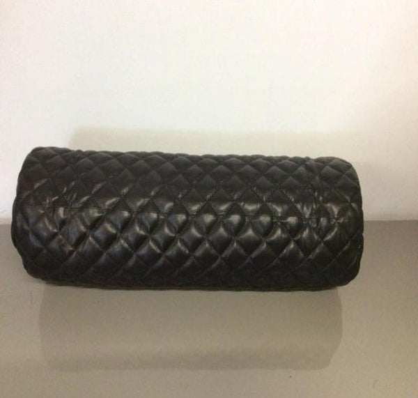 Noora Leather Round Shaped Cushion Cover, Bolster Pillow Covers, Black Bolster Pillow Cover, Black Quilted Pillow Cover SU0144 - Noora International