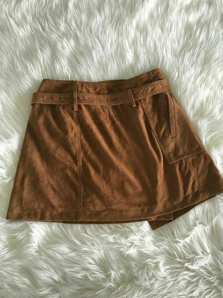 NOORA Leather Sexy Mini High Waist Suede Leather Skirt BROWN A-Line SJ145 - Noora International