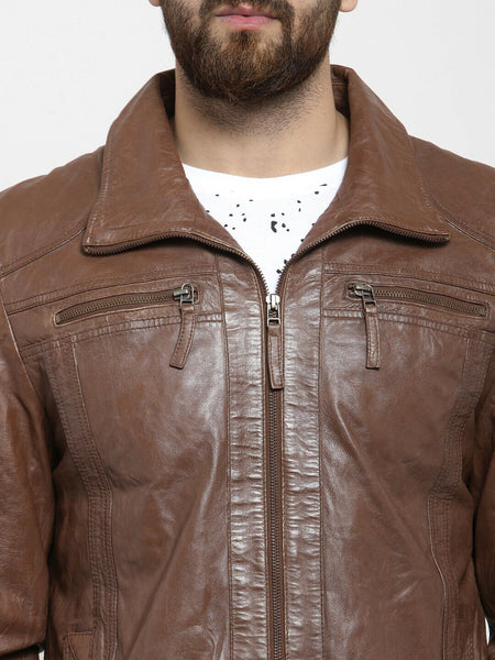 Noora Light Brown Leather Jacket Men's Leather Stylish Smart Fit NI-68 - Noora International