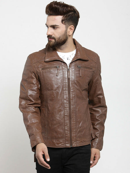 Noora Light Brown Leather Jacket Men's Leather Stylish Smart Fit NI-68 - Noora International