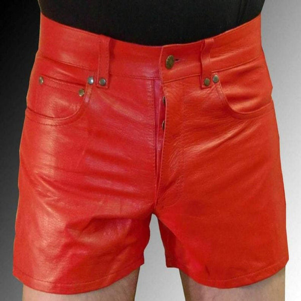 NOORA Men 100% Real Lambskin Leather men Short , RED Leather Short Jeans , Young Mens Ripsto Short , leather cord summer pant, Trouser SJ365 - Noora International